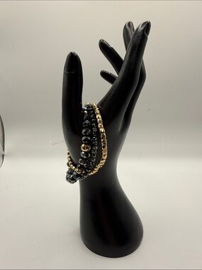 Gold and Black Multi-Strand Beaded Bracelet